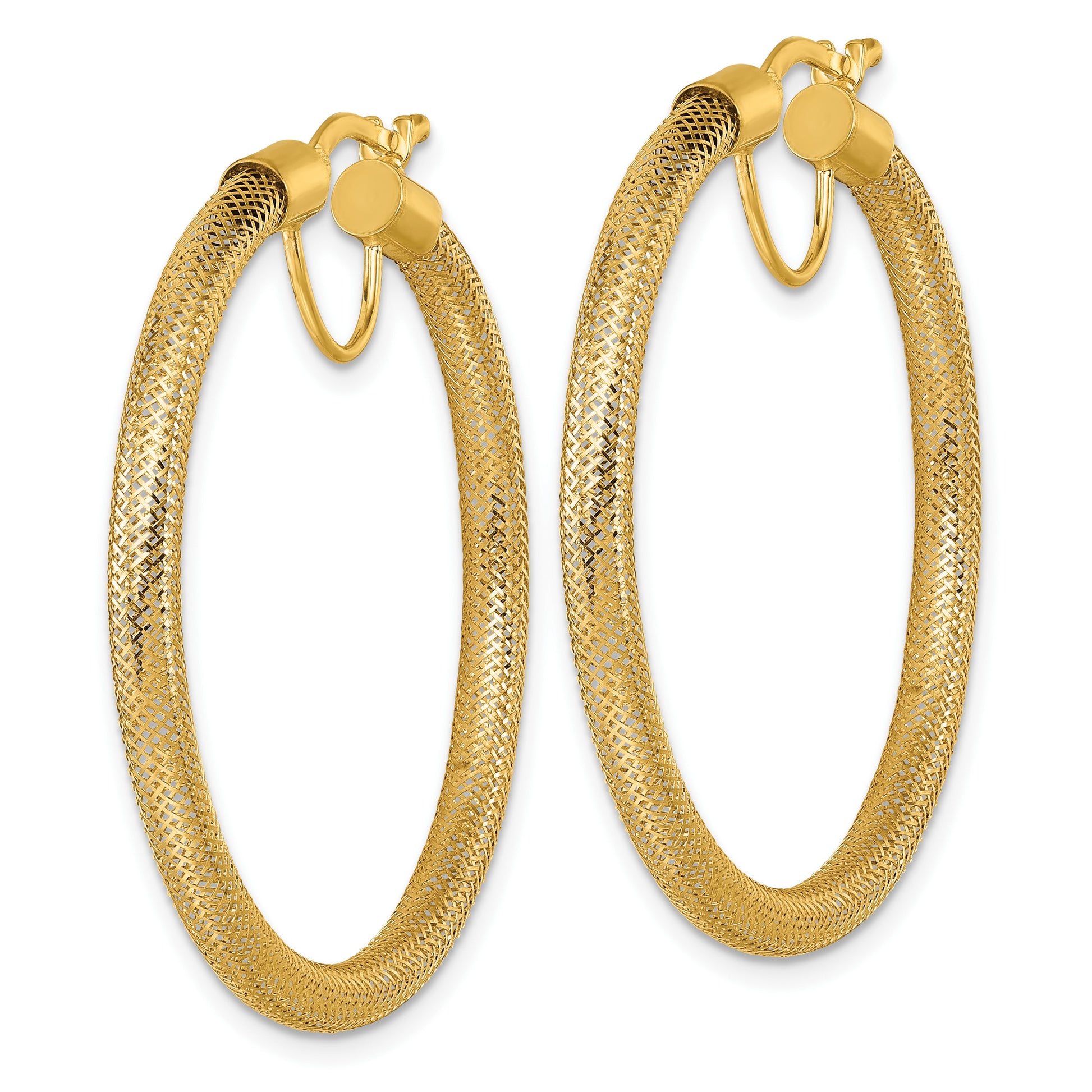 14k Polished 3.3mm x 40mm Flexible Mesh Hoop Earrings