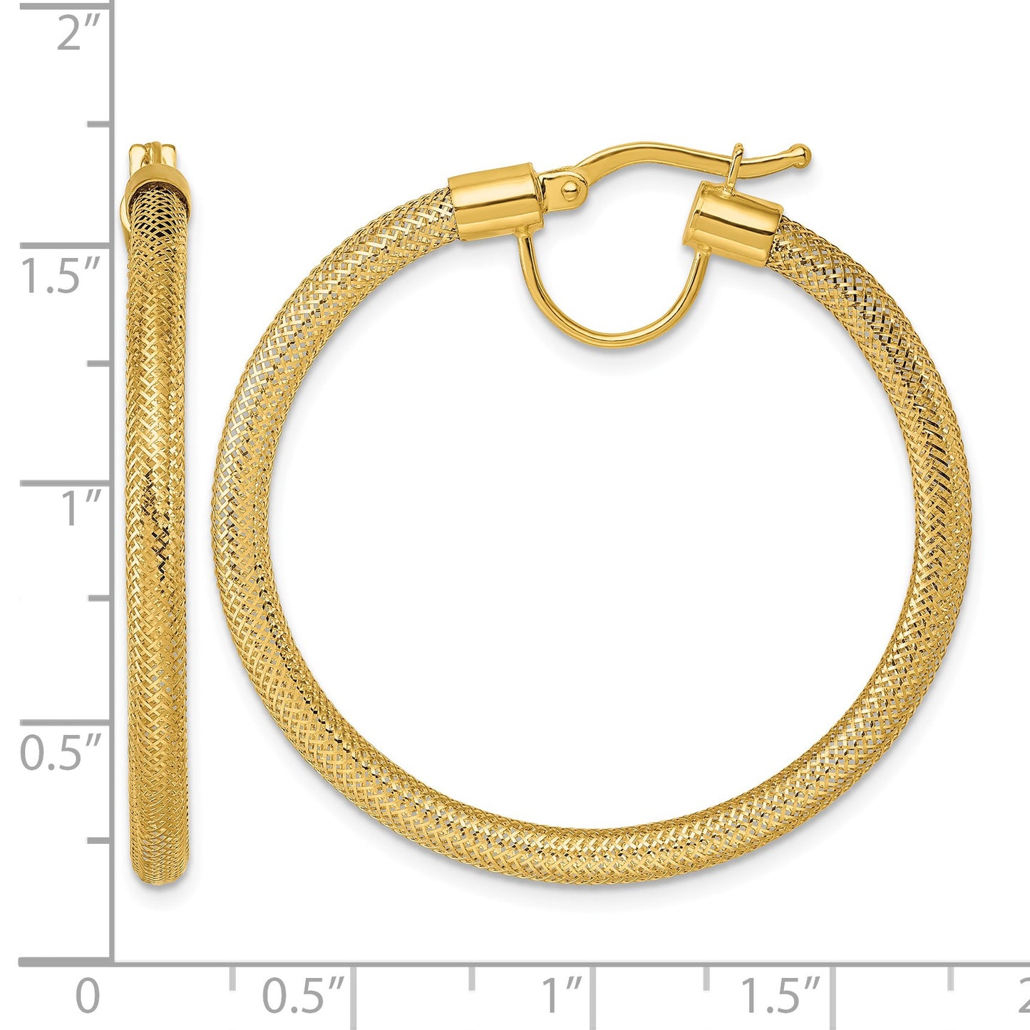 14k Polished 3.3mm x 40mm Flexible Mesh Hoop Earrings