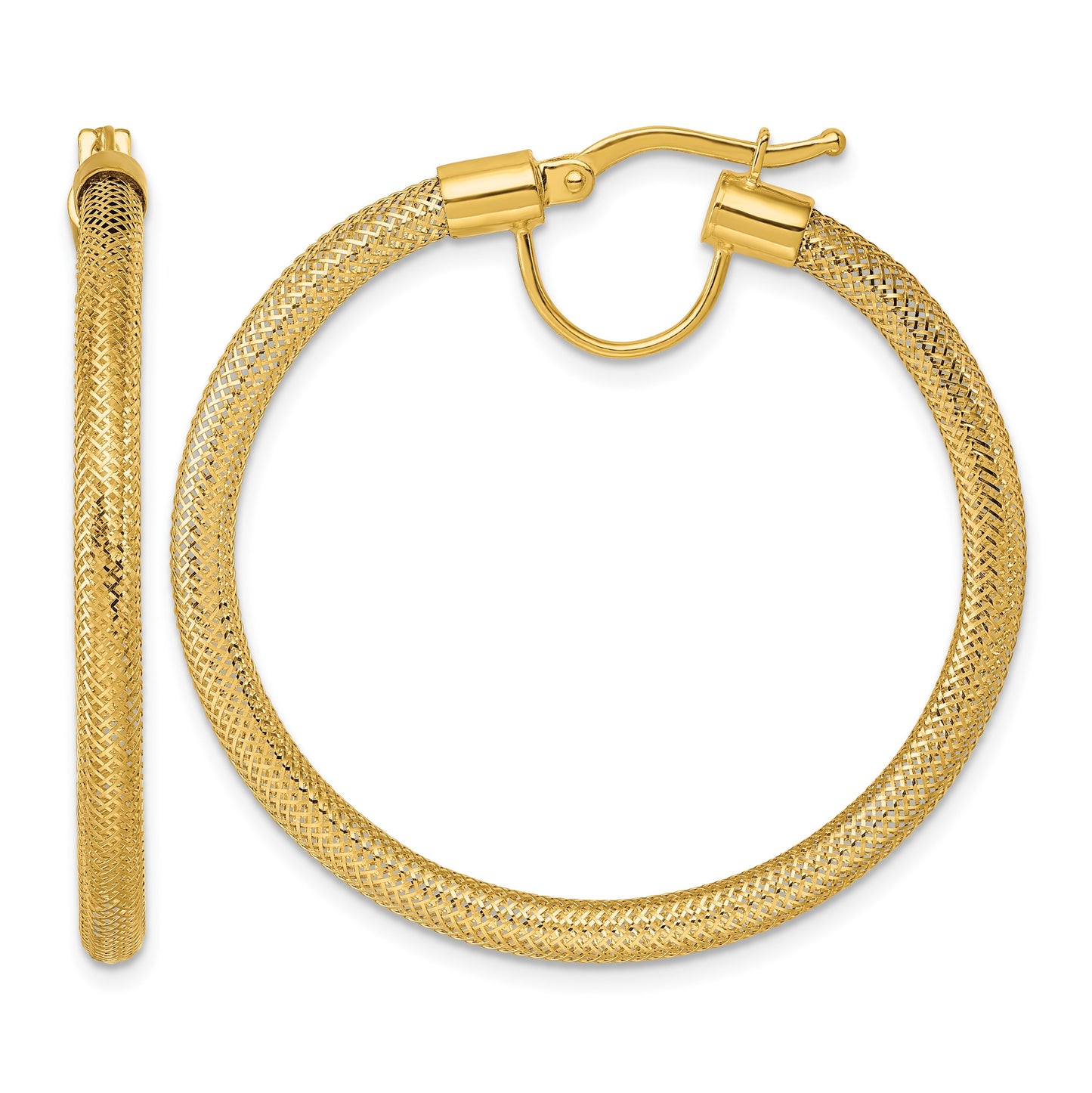 14k Polished 3.3mm x 40mm Flexible Mesh Hoop Earrings