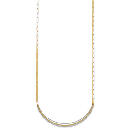 14k Two-Tone Textured Woven Curved Bar with Long Link 17 inch Necklace Plus 2 inch Extender