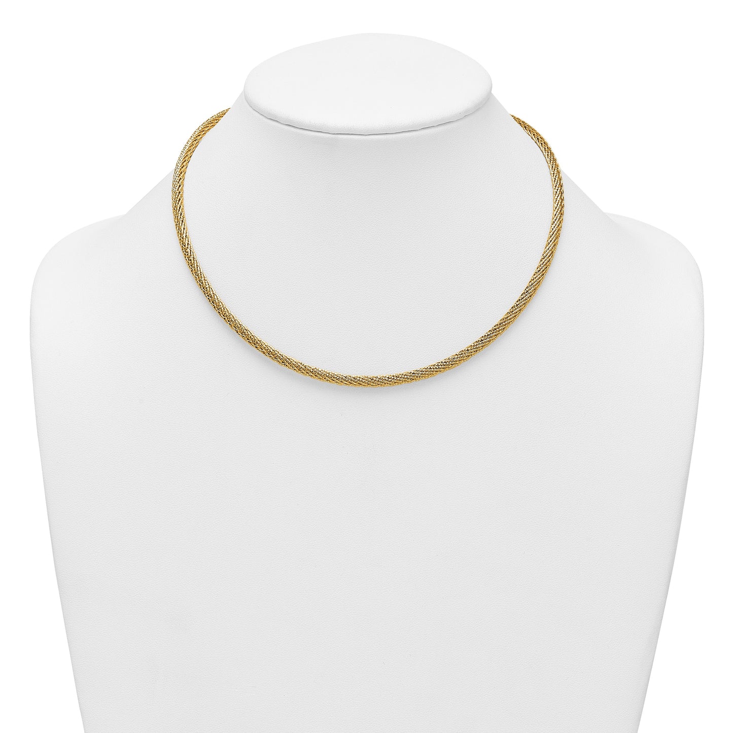 14k Polished and Diamond-cut Round Woven Wire 17 inch Necklace