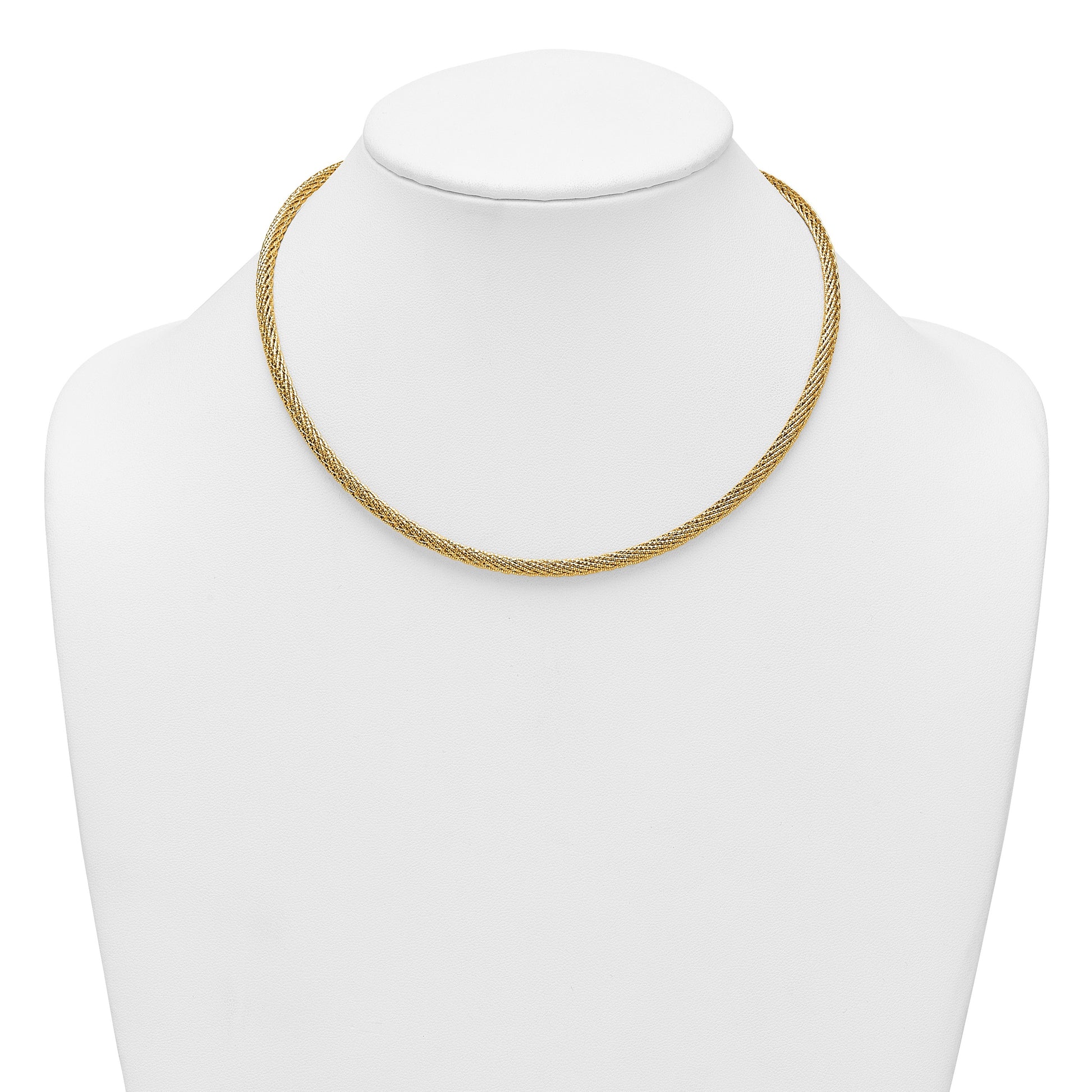 14k Polished and Diamond-cut Round Woven Wire 17 inch Necklace
