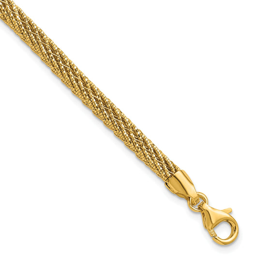 14k Polished and Diamond-cut Round Woven Wire 7.5 inch Bracelet