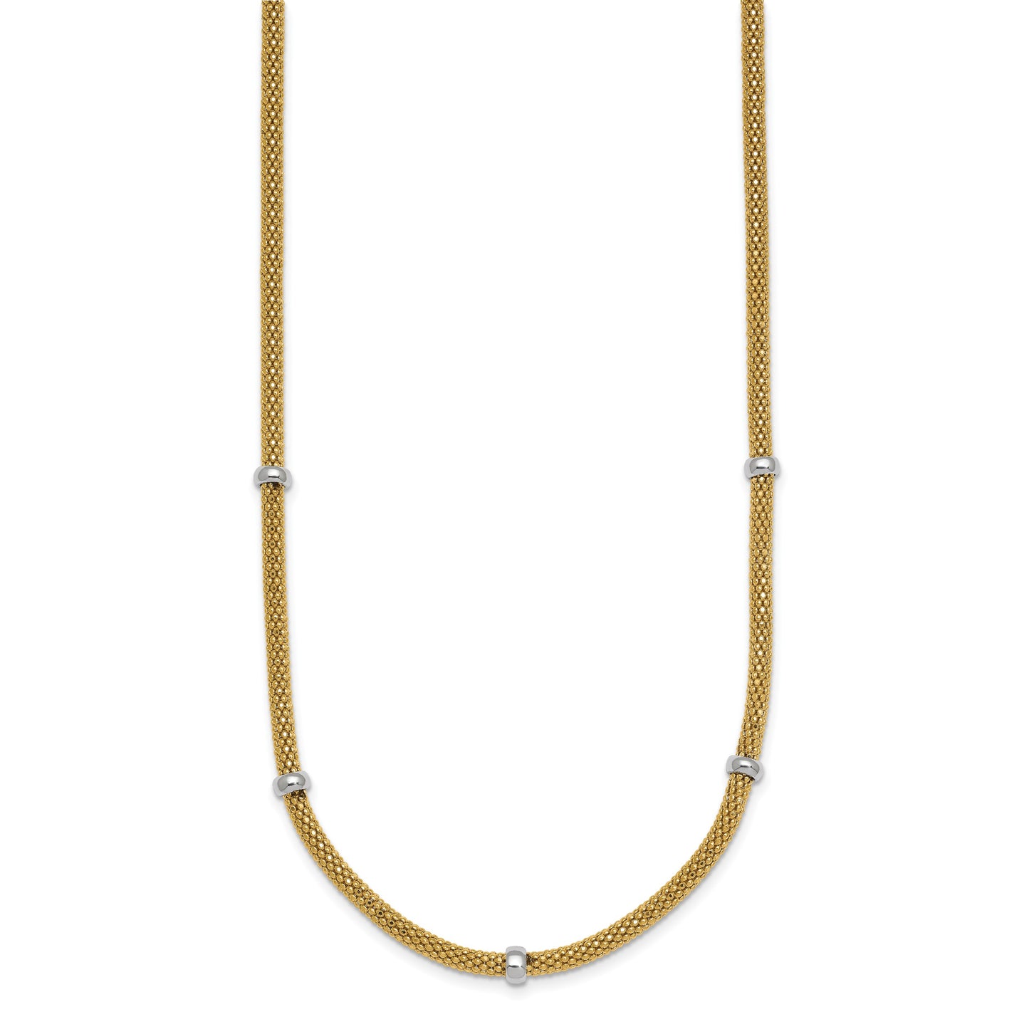 14k Two-tone Polished 7.5mm Fancy Mesh With Bead 18 inch Necklace
