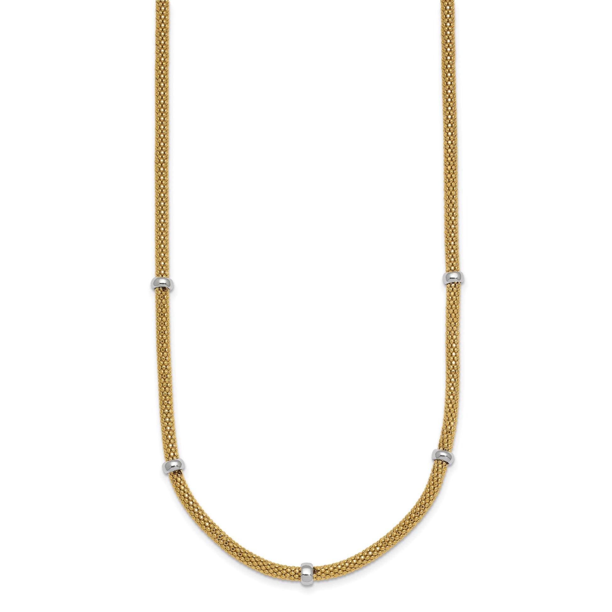 14k Two-tone Polished 7.5mm Fancy Mesh With Bead 18 inch Necklace