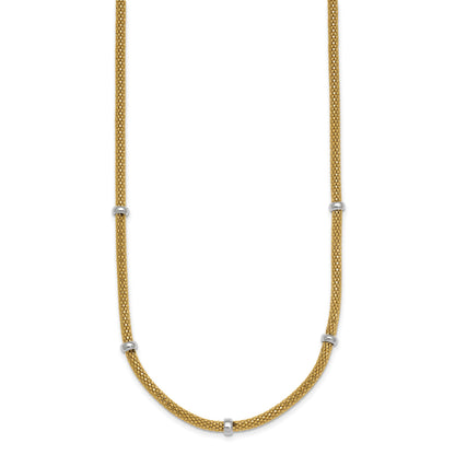 14k Two-tone Polished 7.5mm Fancy Mesh With Bead 18 inch Necklace