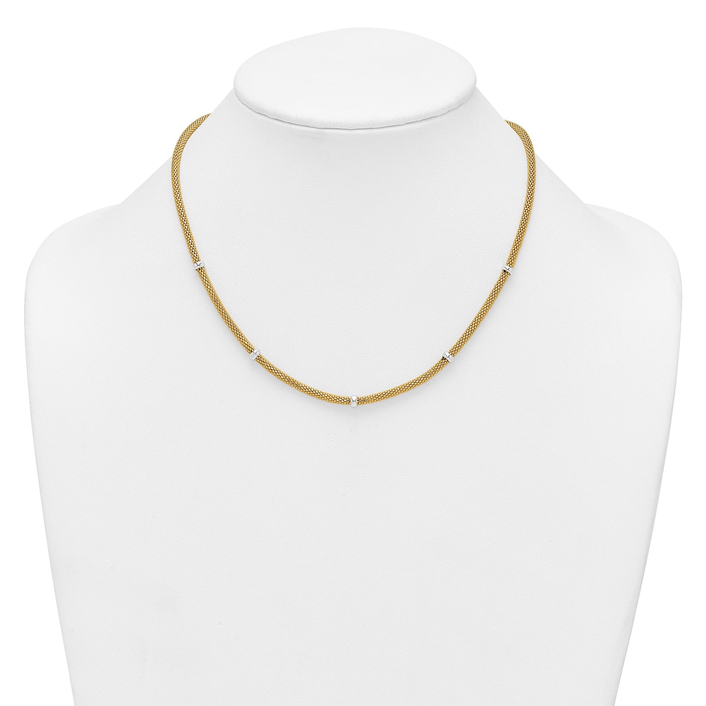 14k Two-tone Polished 7.5mm Fancy Mesh With Bead 18 inch Necklace