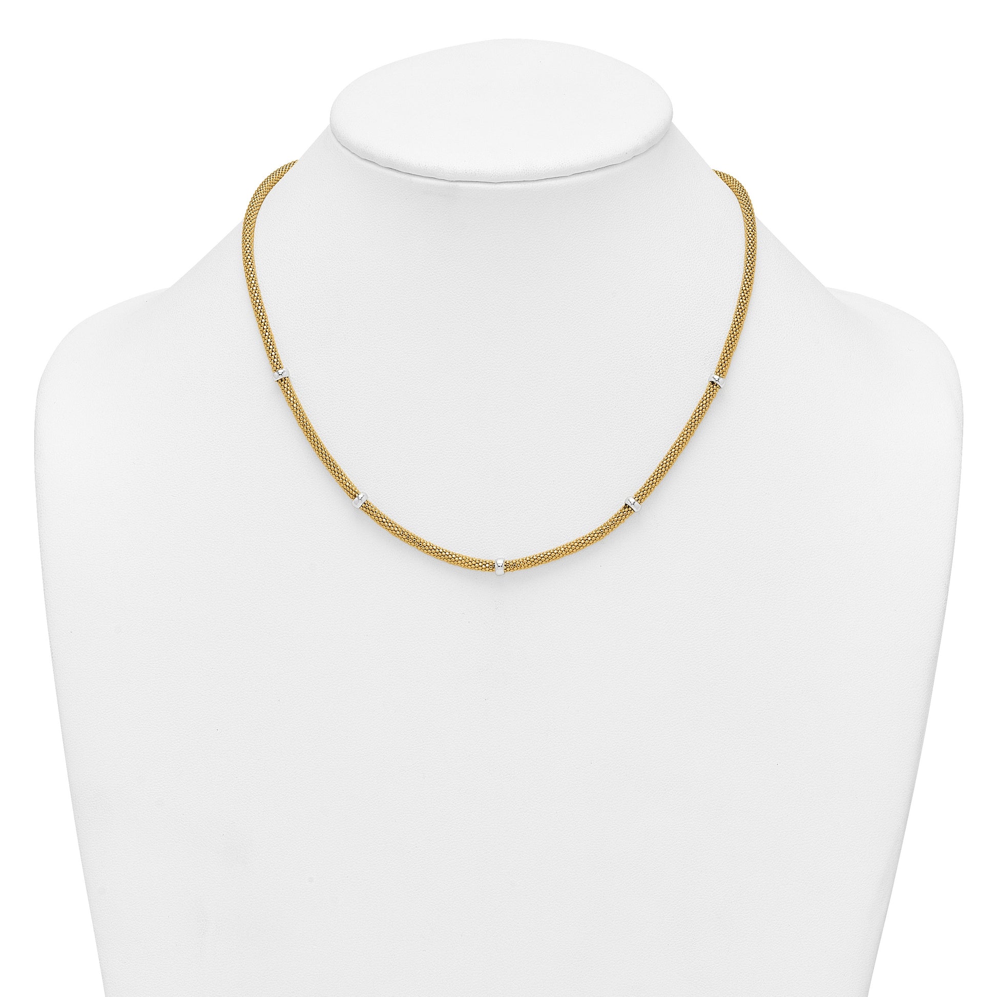 14k Two-tone Polished 7.5mm Fancy Mesh With Bead 18 inch Necklace