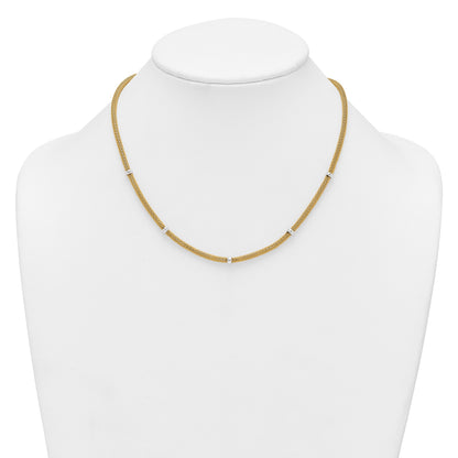 14k Two-tone Polished 7.5mm Fancy Mesh With Bead 18 inch Necklace