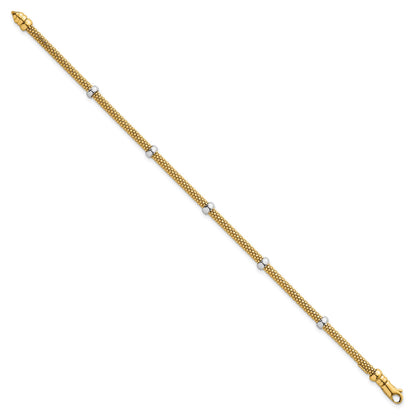 14k Two-tone Polished 7.5mm Fancy Mesh With Bead 7.25 inch Bracelet