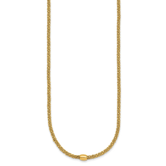 14k Polished and Textured Twisted with Bead 17 inch Necklace
