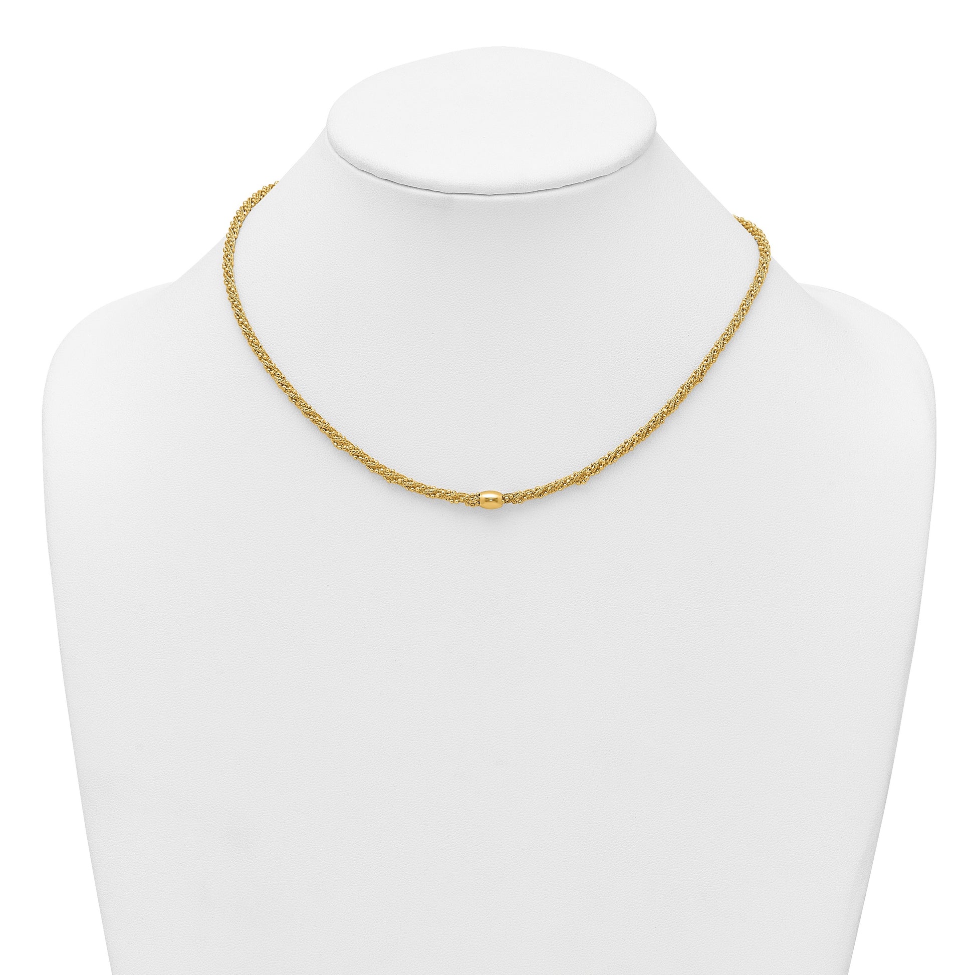 14k Polished and Textured Twisted with Bead 17 inch Necklace