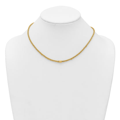 14k Polished and Textured Twisted with Bead 17 inch Necklace