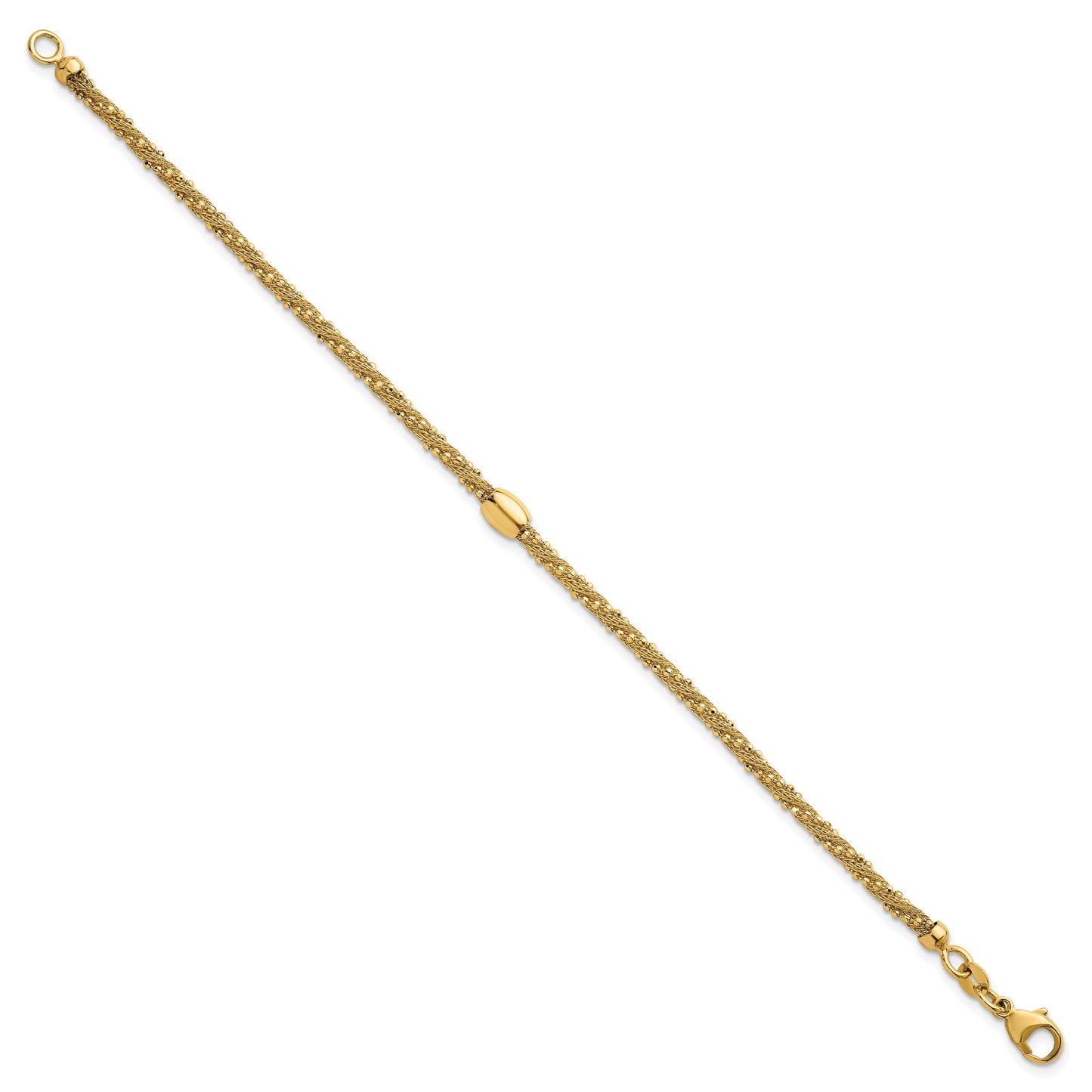 14k Polished and Textured Twisted with Bead 7.25 inch Bracelet