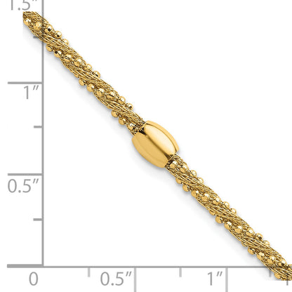 14k Polished and Textured Twisted with Bead 7.25 inch Bracelet