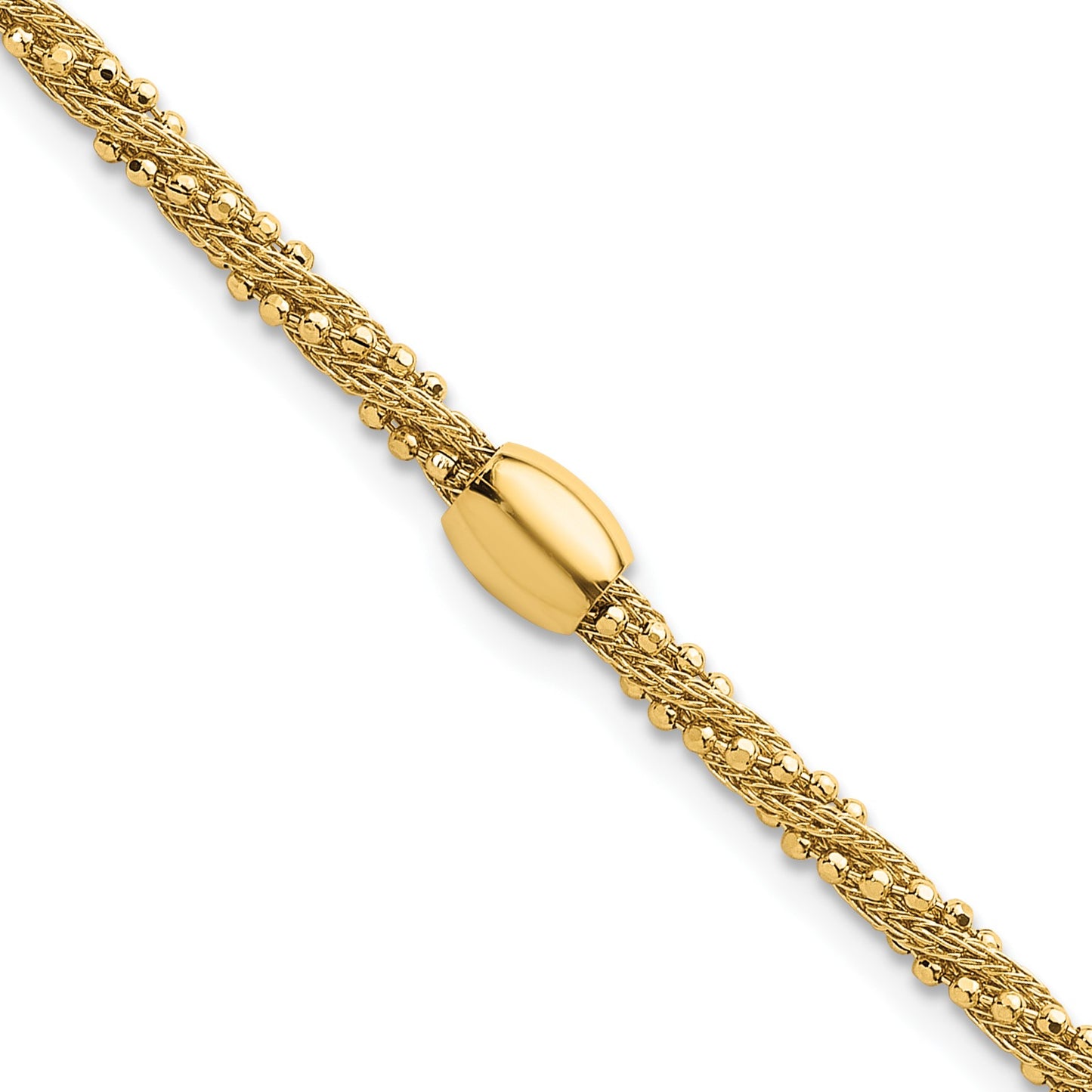 14k Polished and Textured Twisted with Bead 7.25 inch Bracelet