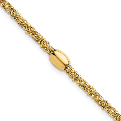 14k Polished and Textured Twisted with Bead 7.25 inch Bracelet