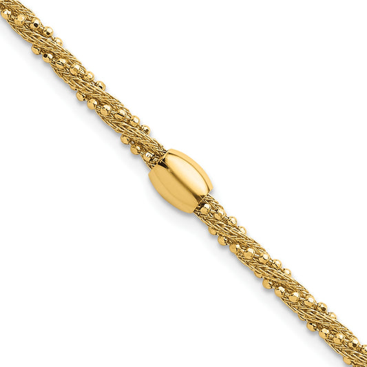 14k Polished and Textured Twisted with Bead 7.25 inch Bracelet
