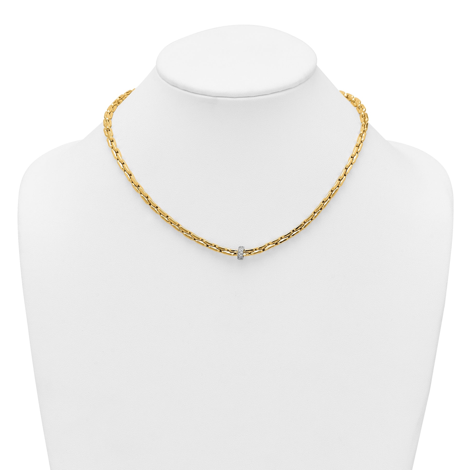 14k Two-tone Polished Fancy Link with CZ Bead 17 inch Necklace