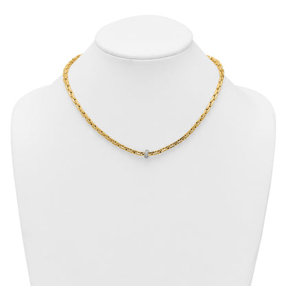 14k Two-tone Polished Fancy Link with CZ Bead 17 inch Necklace