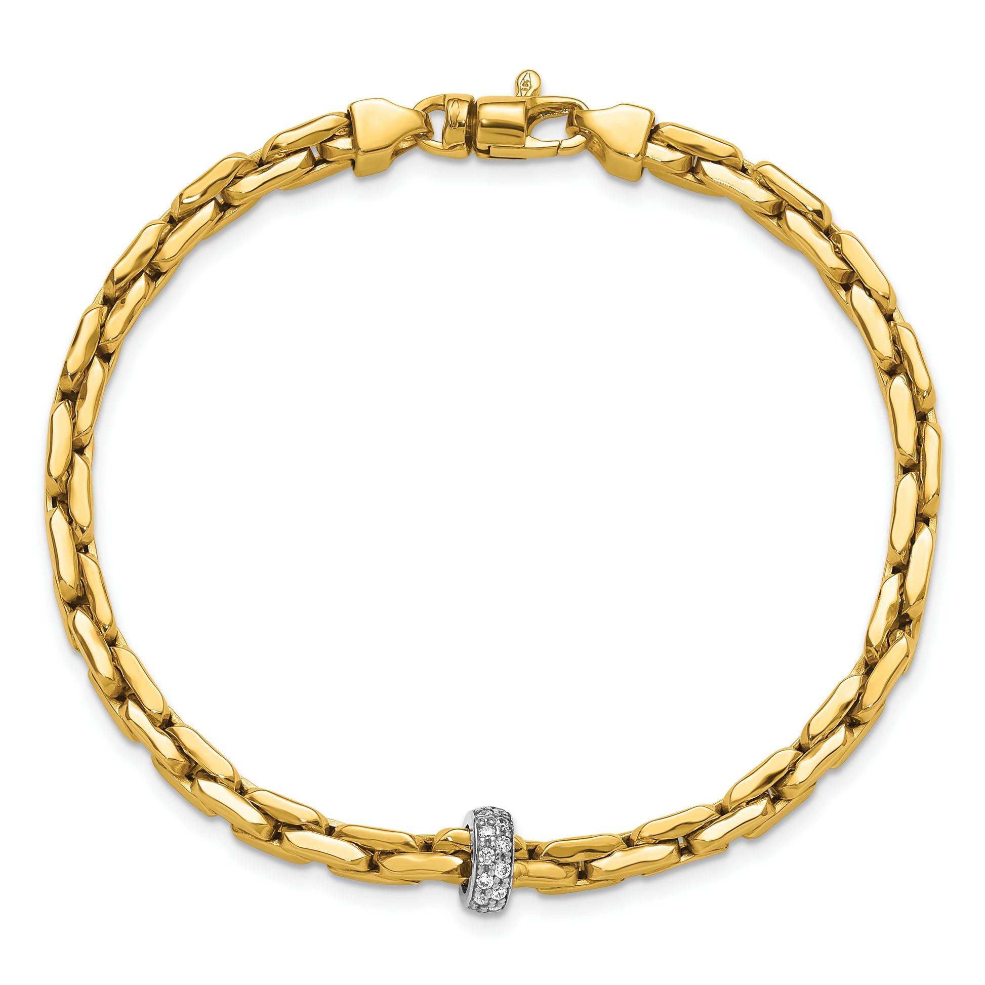 14K Two-tone Polished Fancy Link with CZ Bead 7.5 inch Bracelet