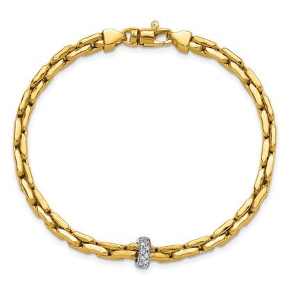 14K Two-tone Polished Fancy Link with CZ Bead 7.5 inch Bracelet