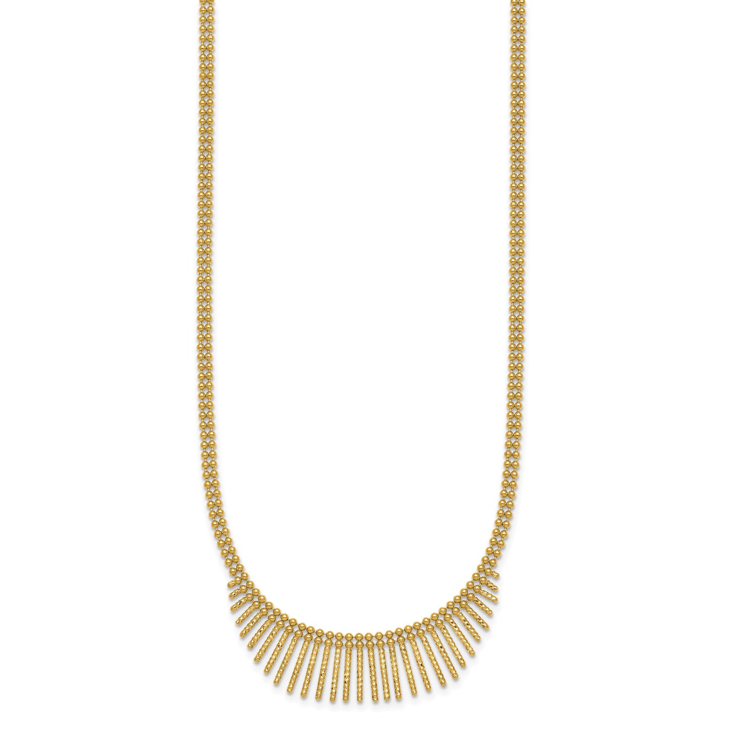 14k Polished and Textured Double Strand Multi Dangle 17 inch Necklace
