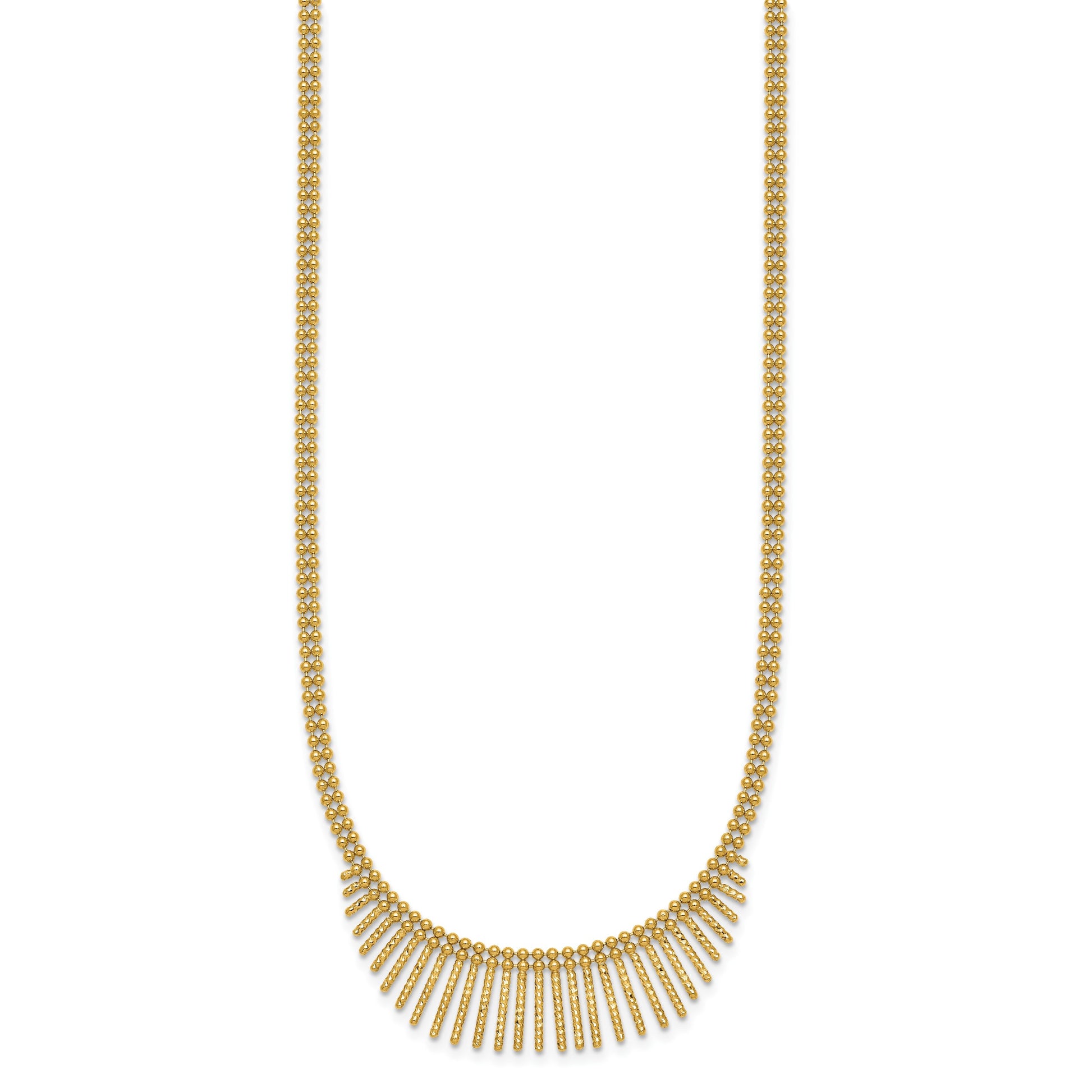 14k Polished and Textured Double Strand Multi Dangle 17 inch Necklace