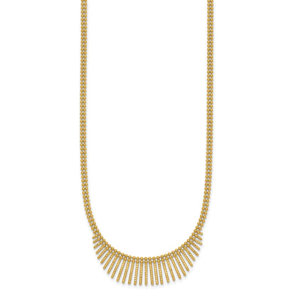 14k Polished and Textured Double Strand Multi Dangle 17 inch Necklace