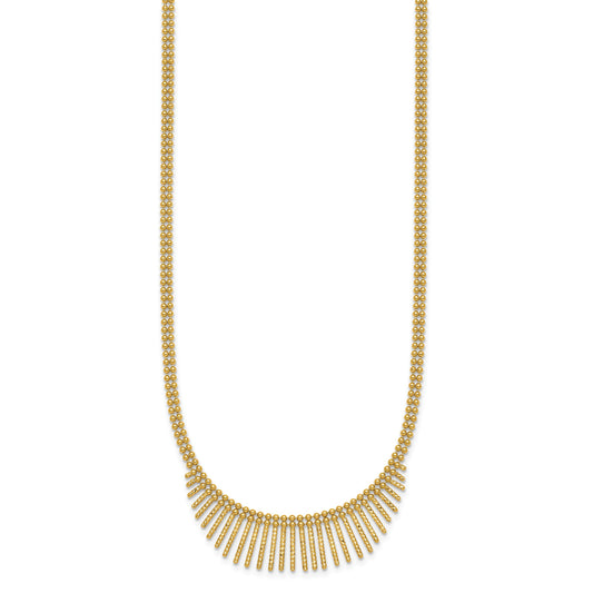 14k Polished and Textured Double Strand Multi Dangle 17 inch Necklace