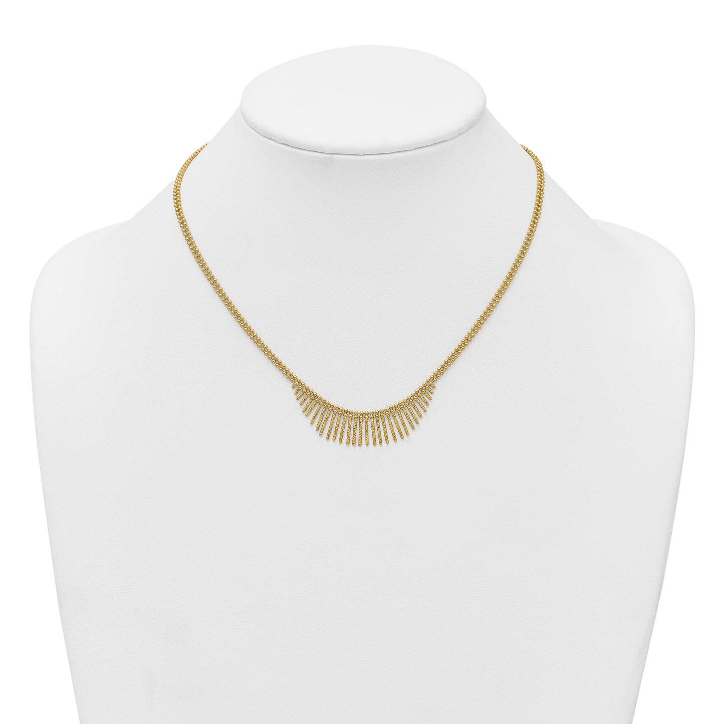 14k Polished and Textured Double Strand Multi Dangle 17 inch Necklace