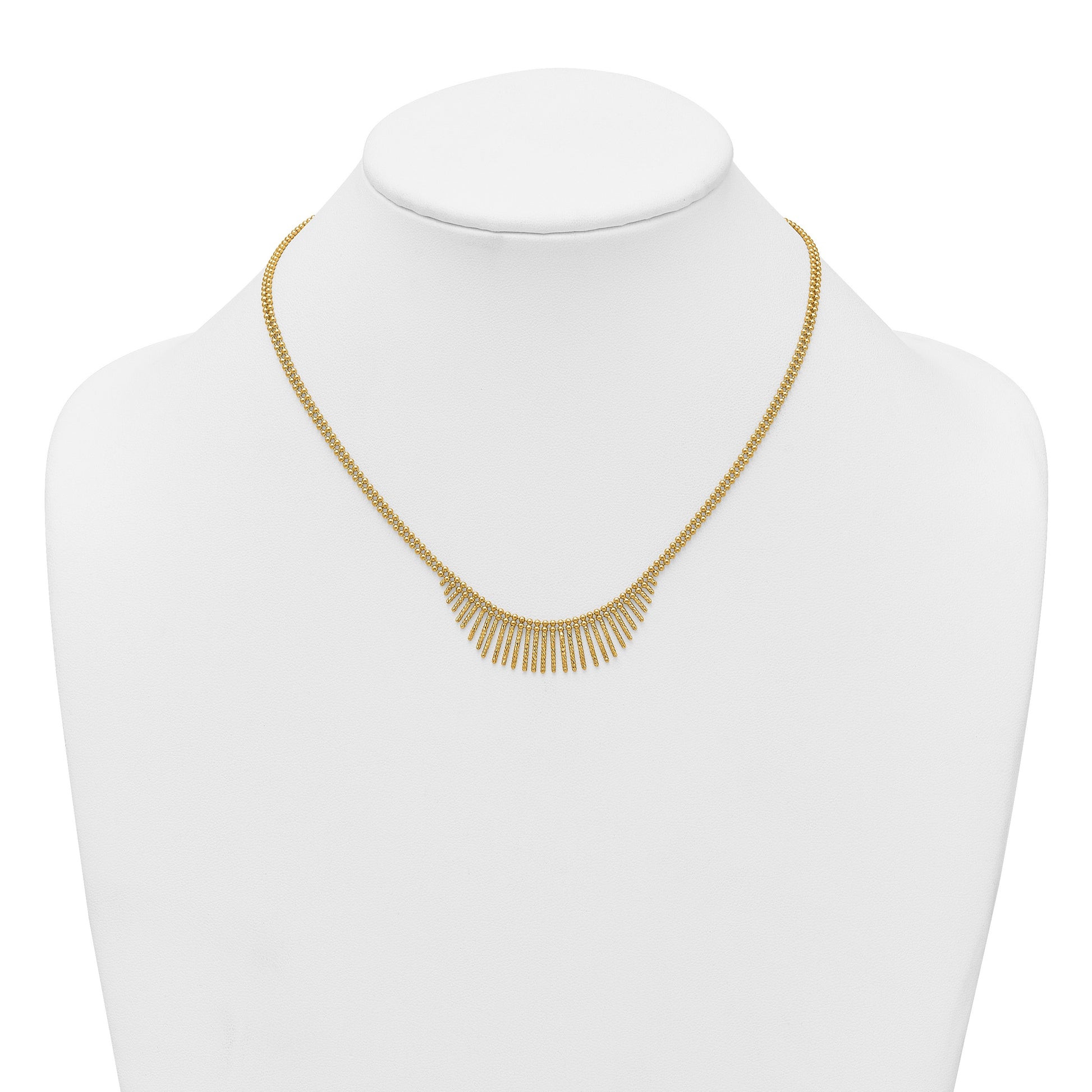 14k Polished and Textured Double Strand Multi Dangle 17 inch Necklace