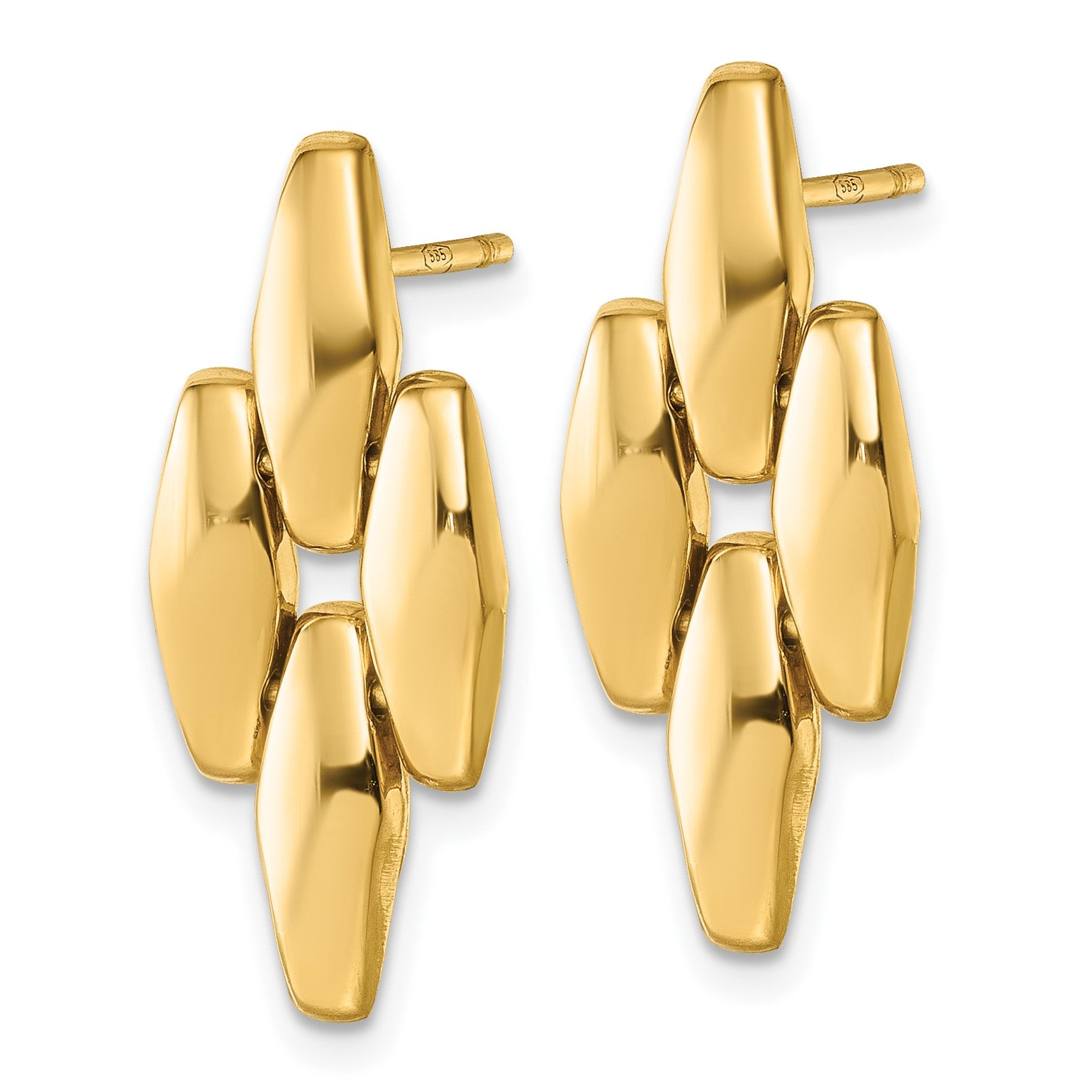 14K Polished Fancy Link Geometric Dangle Post Earrings