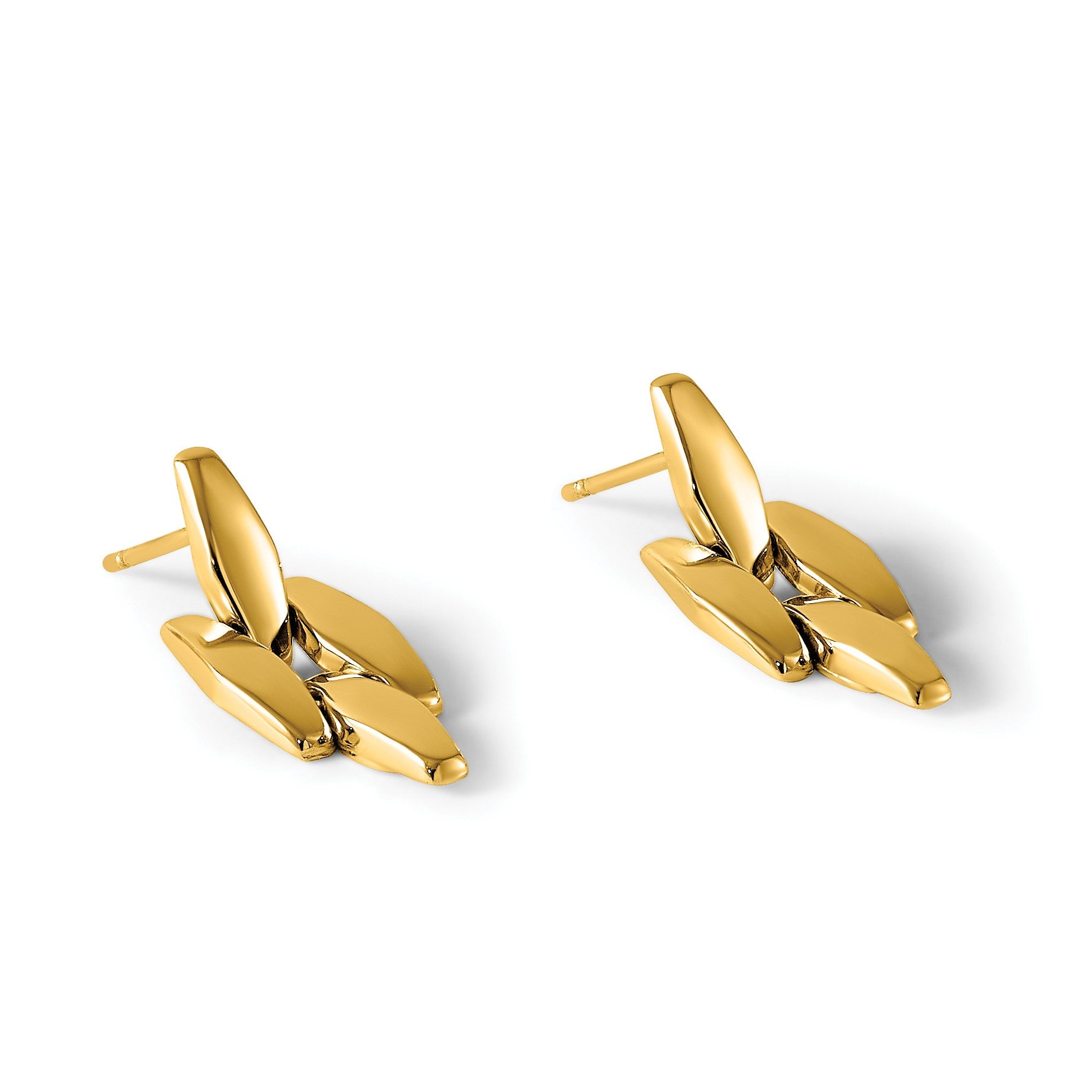 14K Polished Fancy Link Geometric Dangle Post Earrings