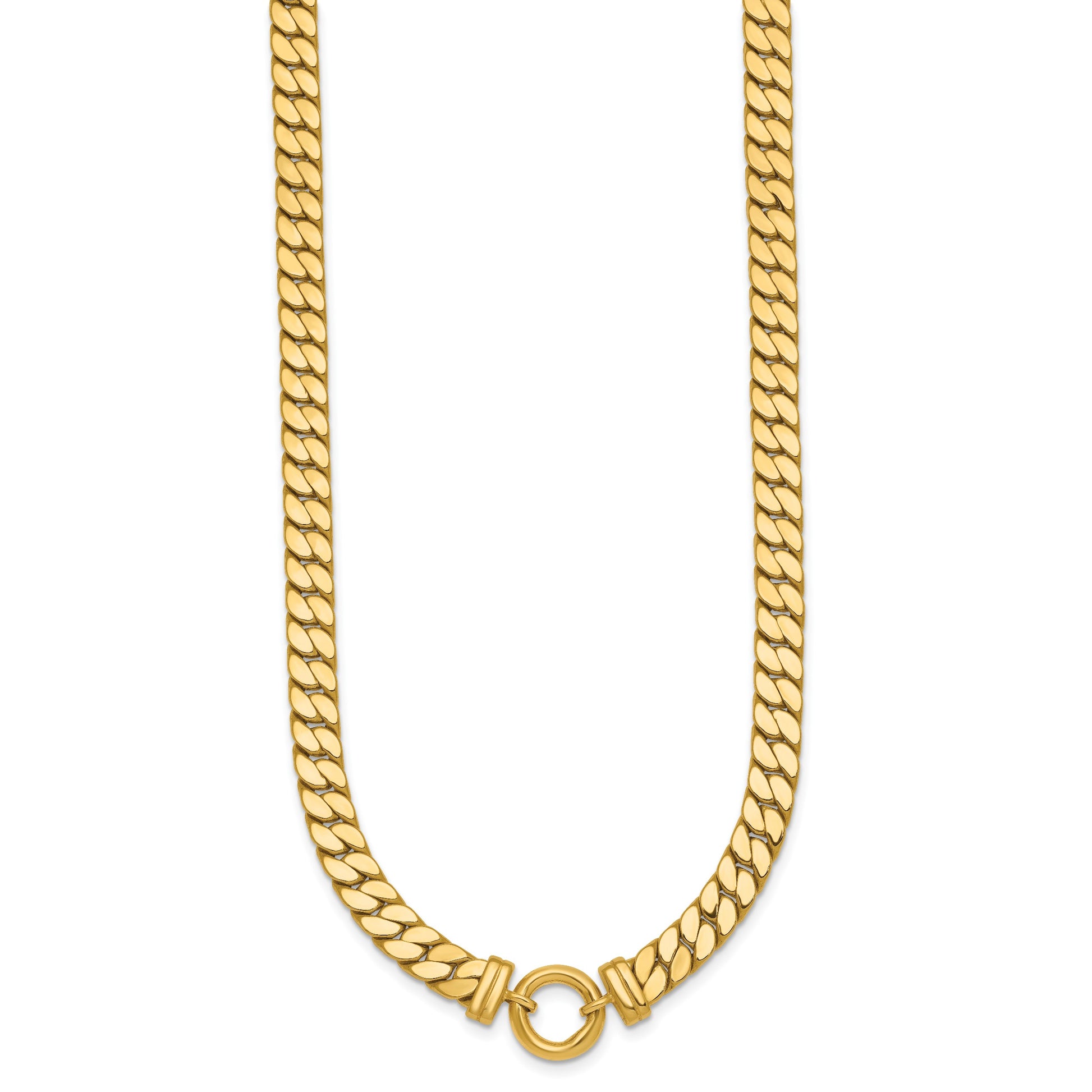 14k Polished Flat Curb Link with Center Circle Element 18 inch Necklace