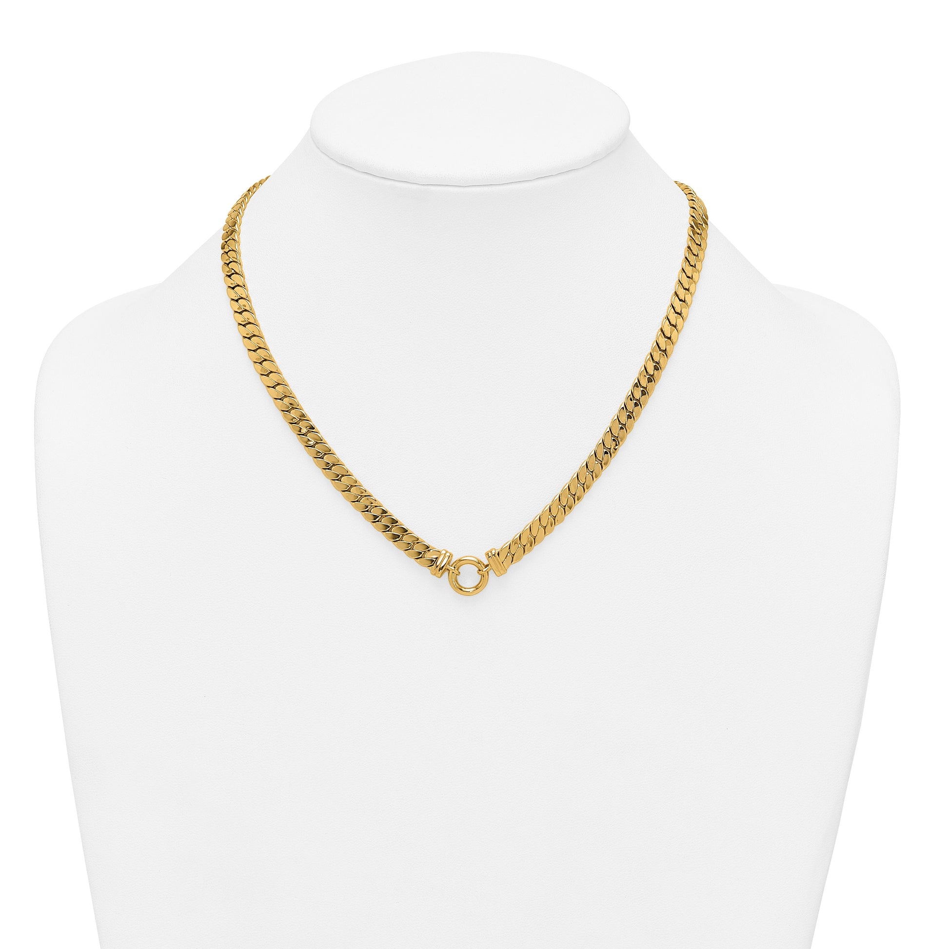 14k Polished Flat Curb Link with Center Circle Element 18 inch Necklace