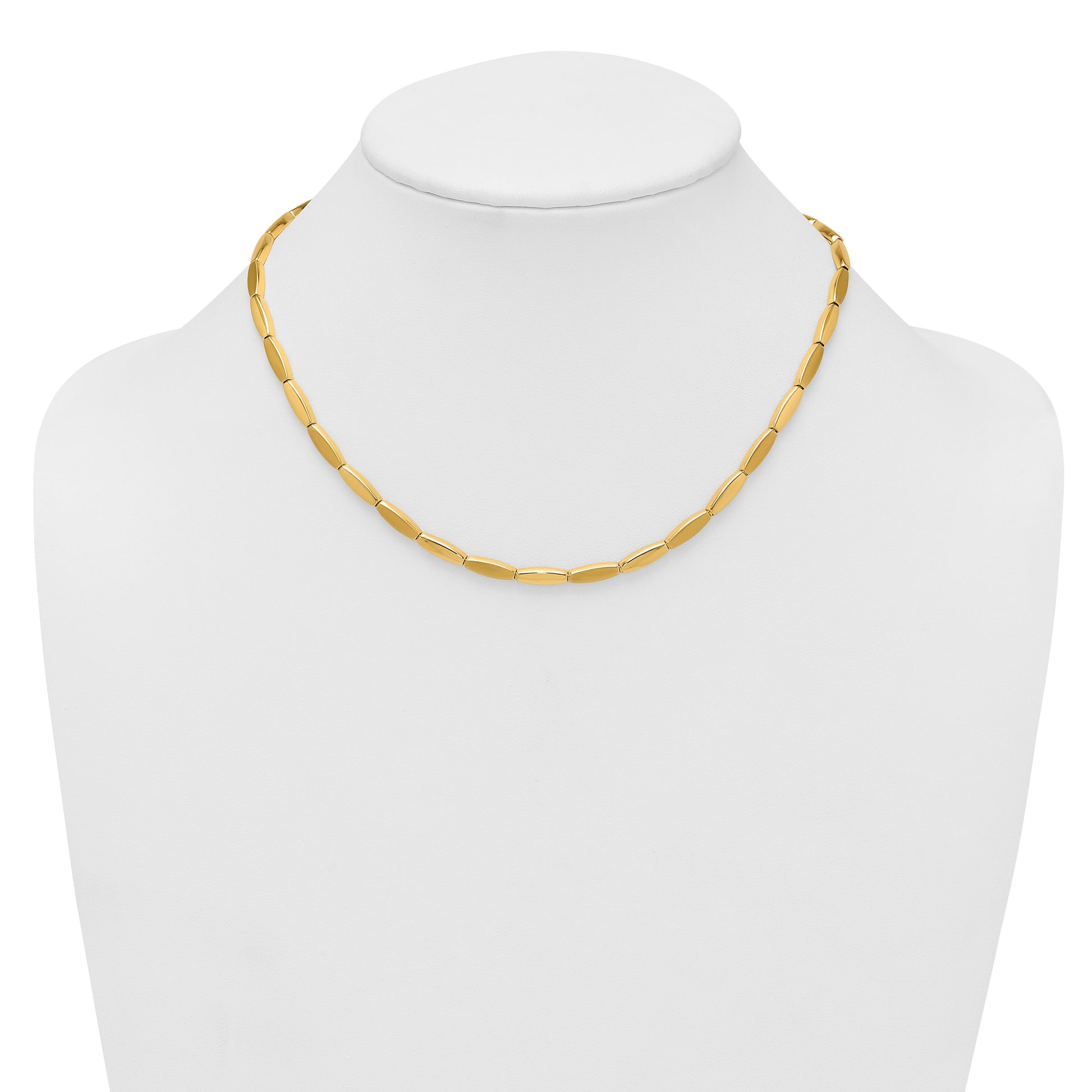 14k Brushed and Polished 4mm Fancy Oval Bar Link 16.75 inch Necklace