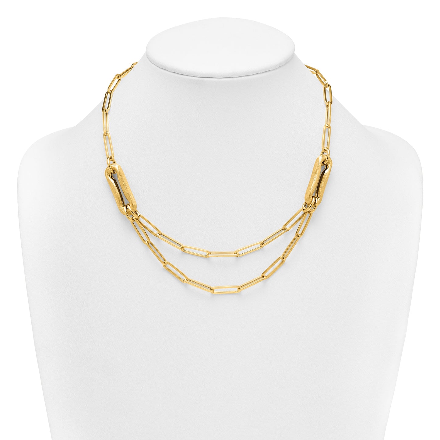 14k Polished And Brushed Double Layer Paperclip Link 18.25 inch Necklace