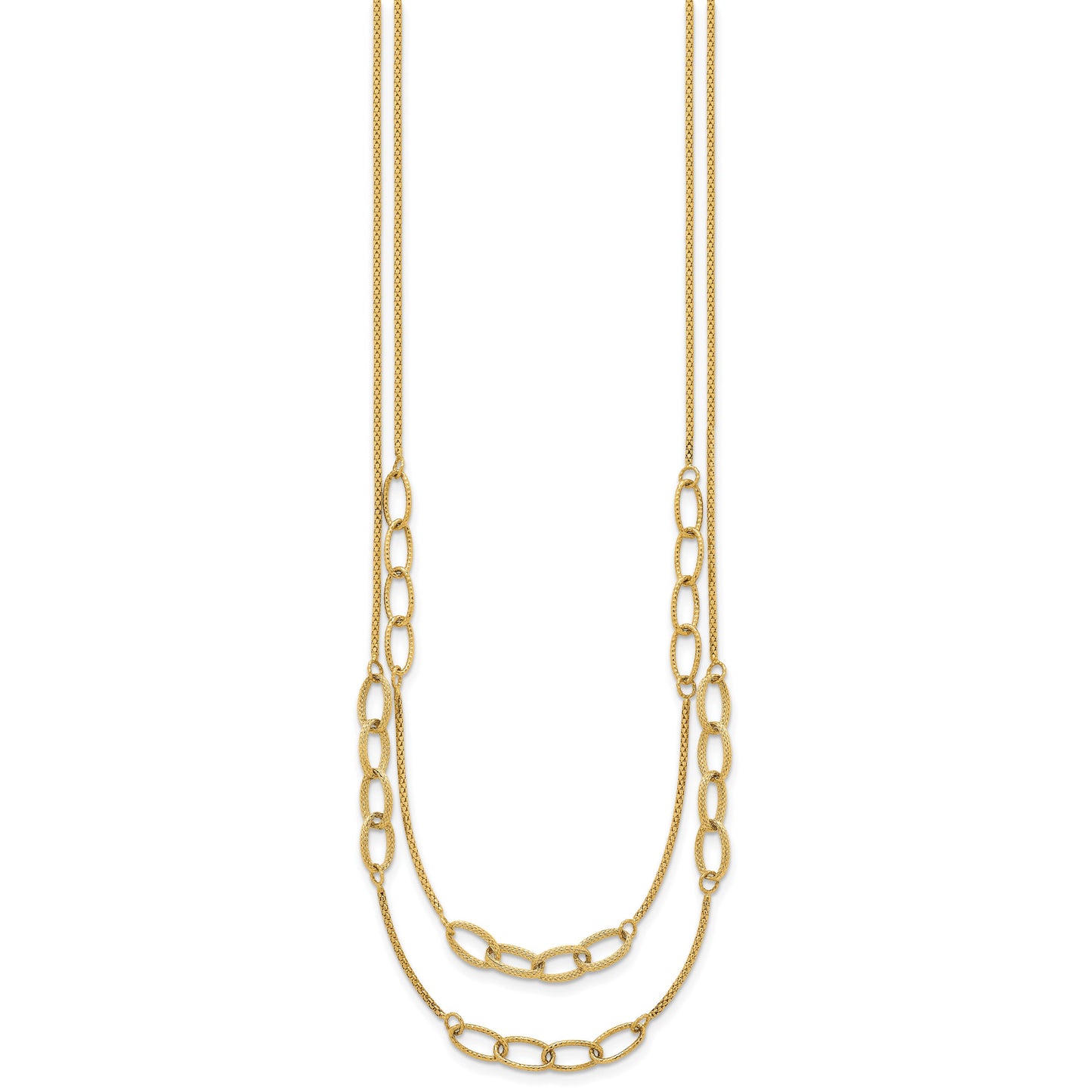 14K Polished and Textured Woven Double Strand with Oval Links 17.5 inch Necklace