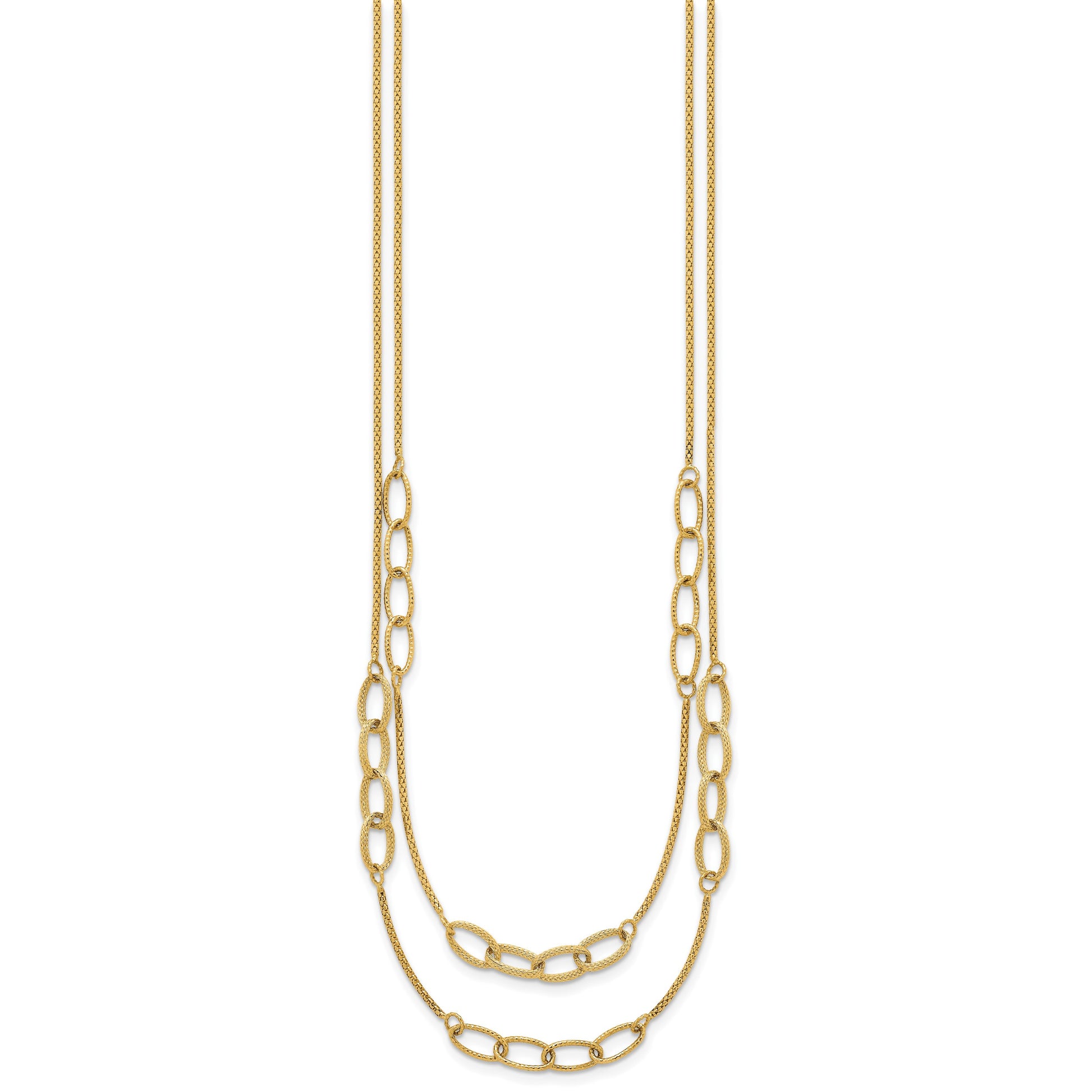 14K Polished and Textured Woven Double Strand with Oval Links 17.5 inch Necklace