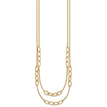 14K Polished and Textured Woven Double Strand with Oval Links 17.5 inch Necklace