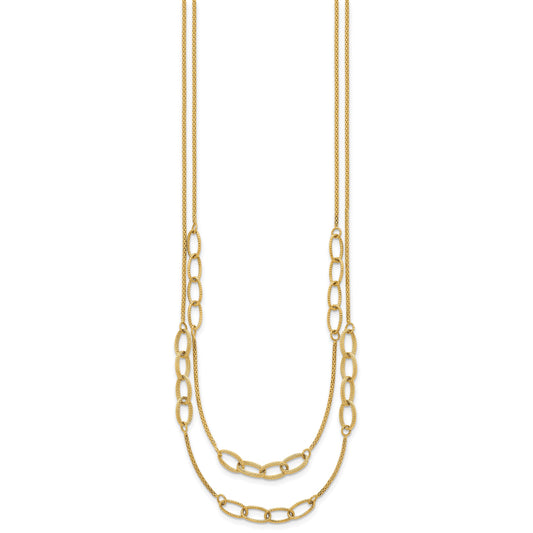 14K Polished and Textured Woven Double Strand with Oval Links 17.5 inch Necklace