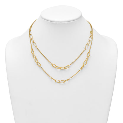 14K Polished and Textured Woven Double Strand with Oval Links 17.5 inch Necklace