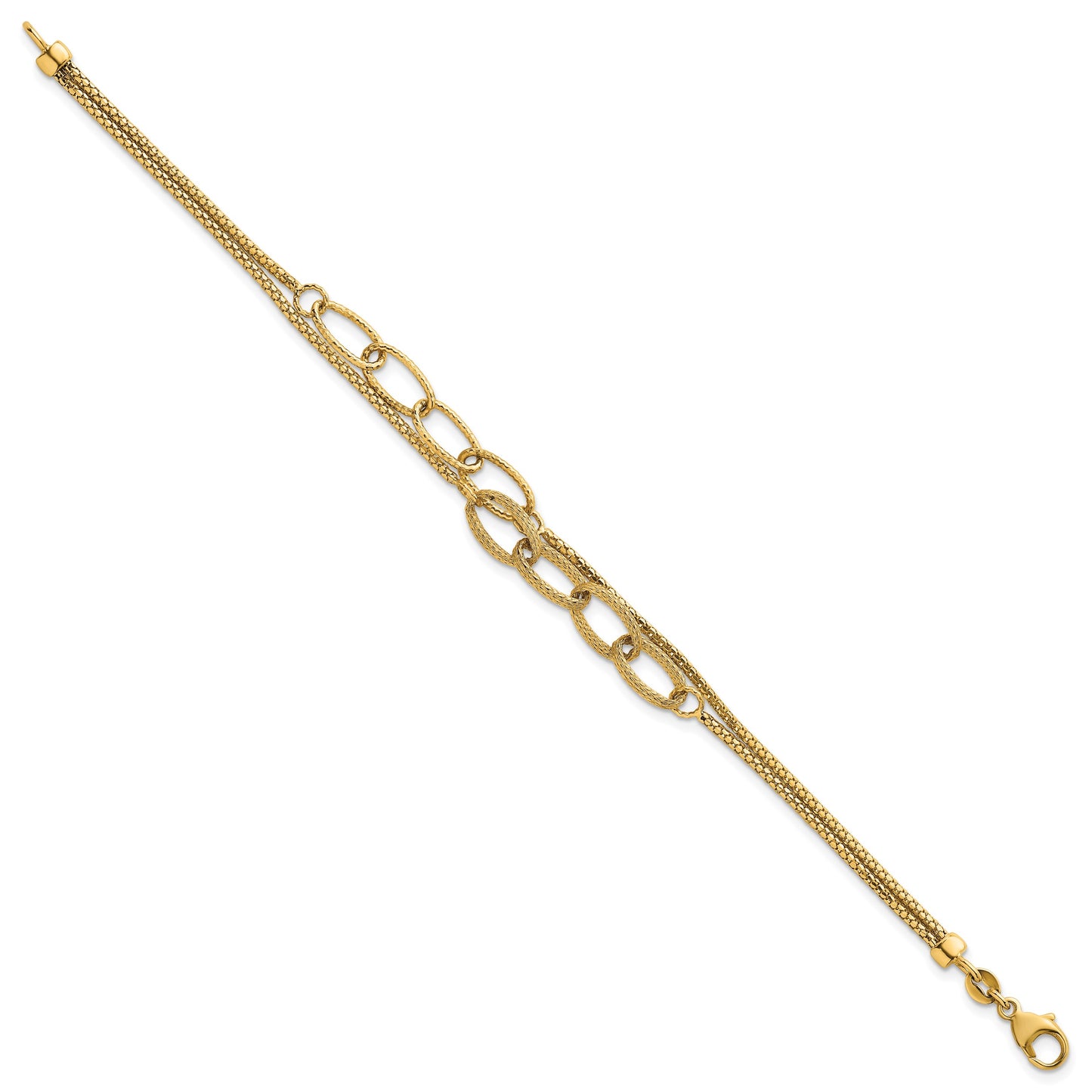 14K Polished and Textured Woven Double Strand with Oval Links 7.25 inch Bracelet