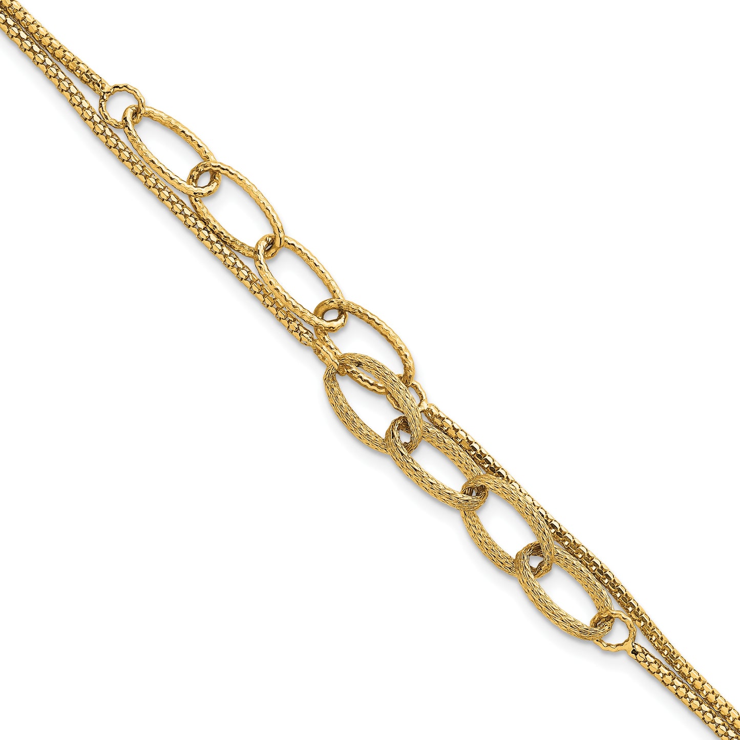 14K Polished and Textured Woven Double Strand with Oval Links 7.25 inch Bracelet