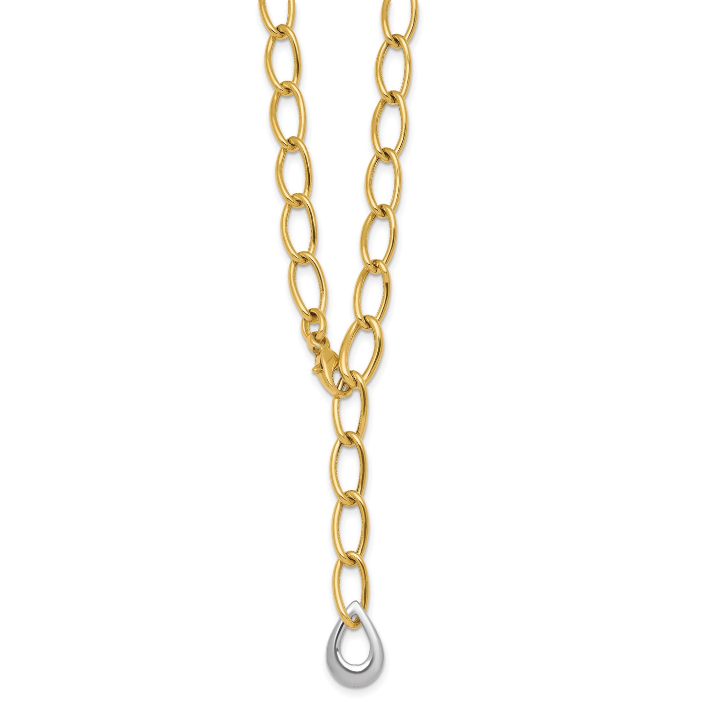 14k Two Tone Polished 6.5mm Fancy Curb Link With Teardrop 18 inch Lariat Necklace
