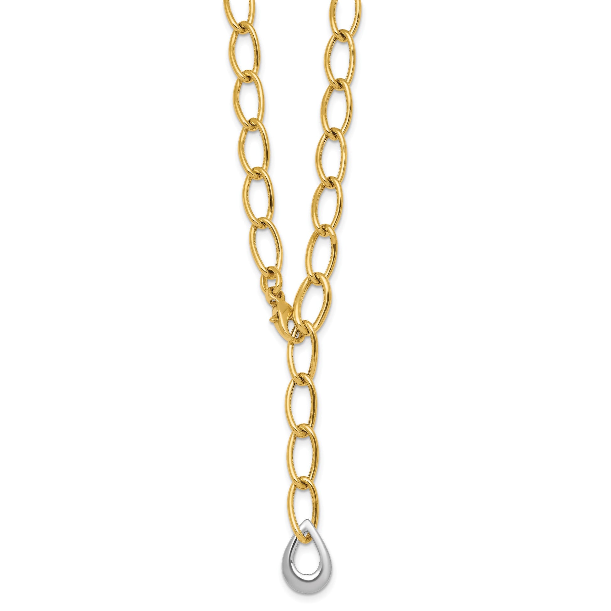 14k Two Tone Polished 6.5mm Fancy Curb Link With Teardrop 18 inch Lariat Necklace