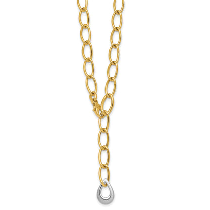 14k Two Tone Polished 6.5mm Fancy Curb Link With Teardrop 18 inch Lariat Necklace