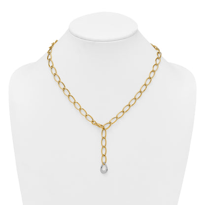 14k Two Tone Polished 6.5mm Fancy Curb Link With Teardrop 18 inch Lariat Necklace