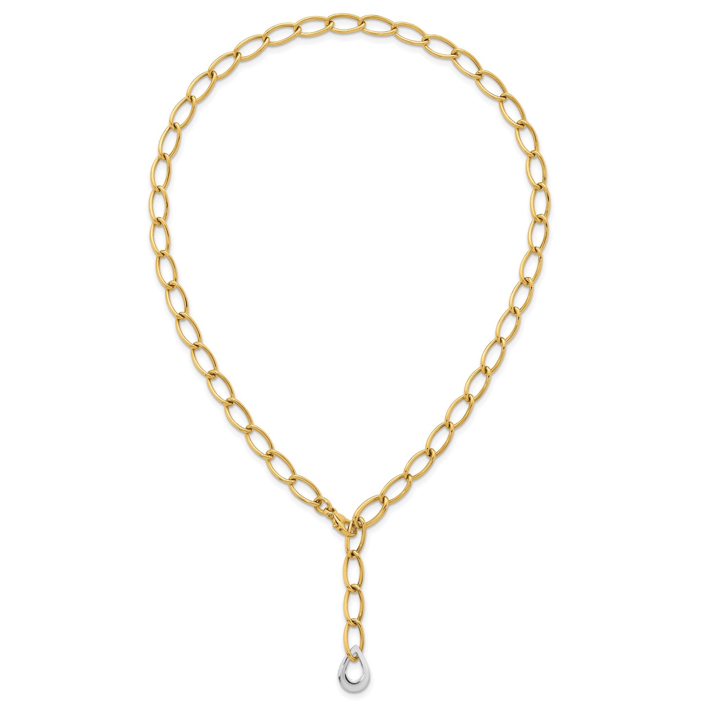 14k Two Tone Polished 6.5mm Fancy Curb Link With Teardrop 18 inch Lariat Necklace